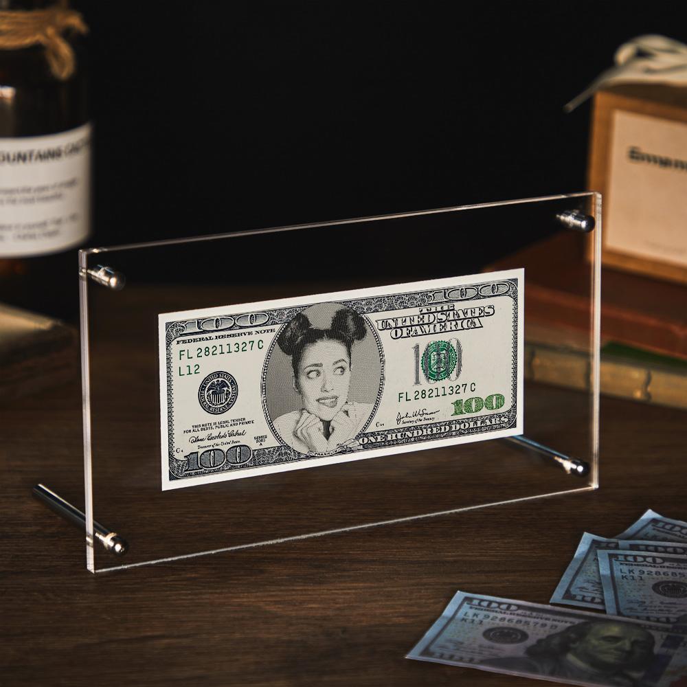 Custom Portrait Money 100 Dollar Bill | Personalized Desk Decor Face Money Double Sided Perfect Gift For Couples On Valentines Day - DigiVirt