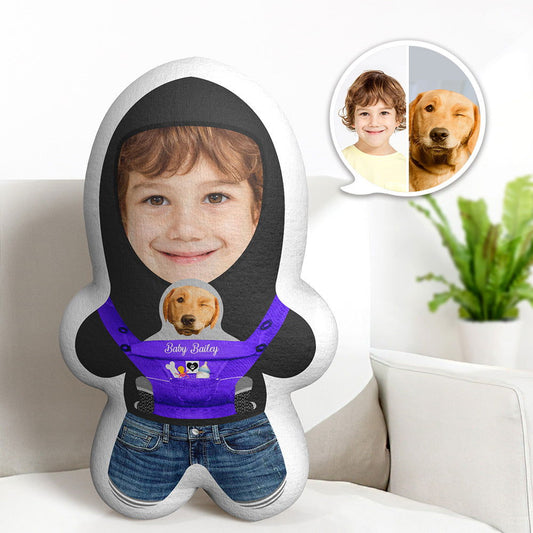 Custom Purple Baby Carrier Two Faces Minime Throw Pillow Personalised Minime Photo Doll Gift for Pet Lover - DigiVirt