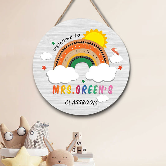 Custom Rainbow Cute Teacher Door Sign, Welcome Sign Gift for Teacher - DigiVirt