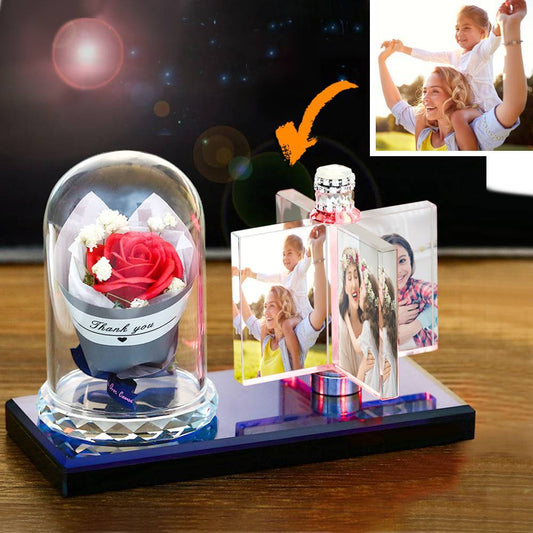 Custom Rotating Windmill Light Crystal Photo Frame with Romantic Rose - DigiVirt