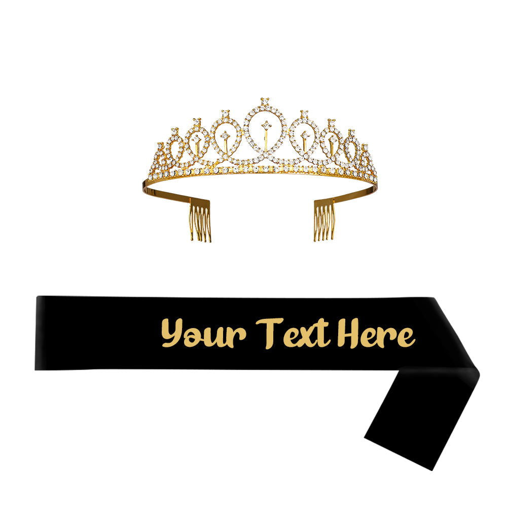 Custom Sash and Tiara Set Personalized Sash Rhinestone Crowns Party Decorations Kit for Women - DigiVirt