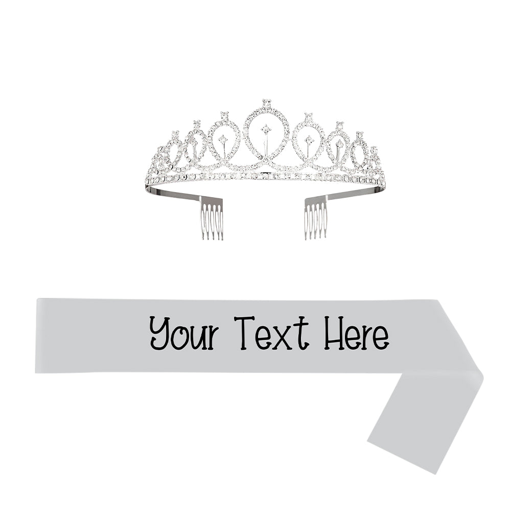 Custom Sash and Tiara Set Personalized Sash Rhinestone Crowns Party Decorations Kit for Women - DigiVirt
