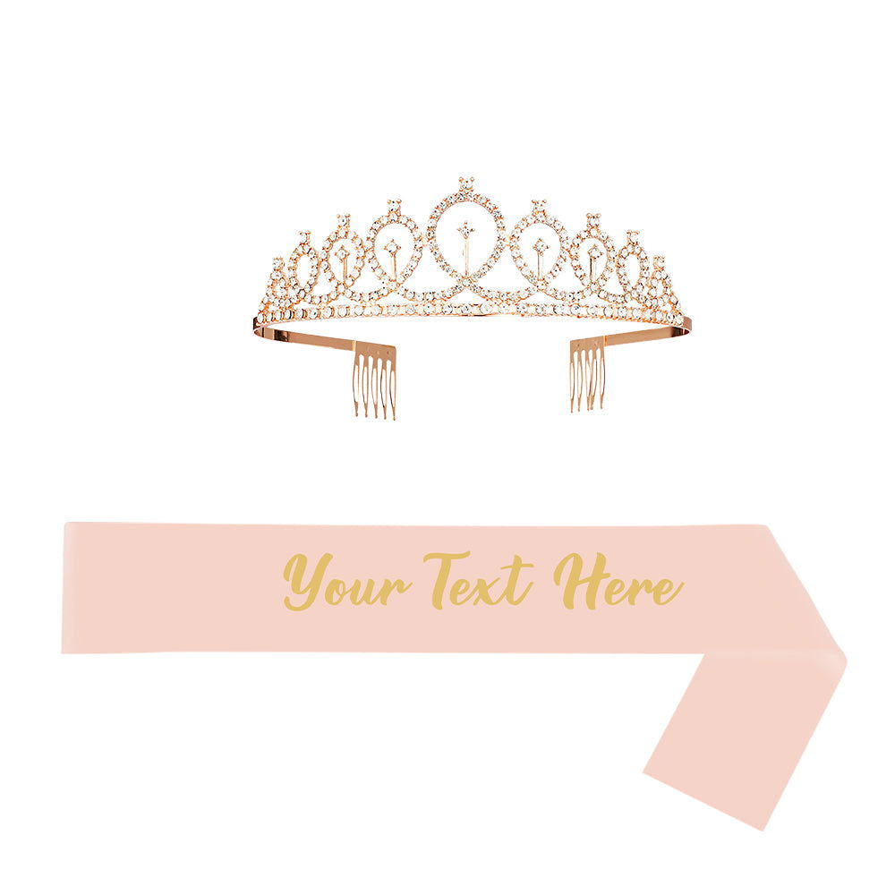 Custom Sash and Tiara Set Personalized Sash Rhinestone Crowns Party Decorations Kit for Women - DigiVirt