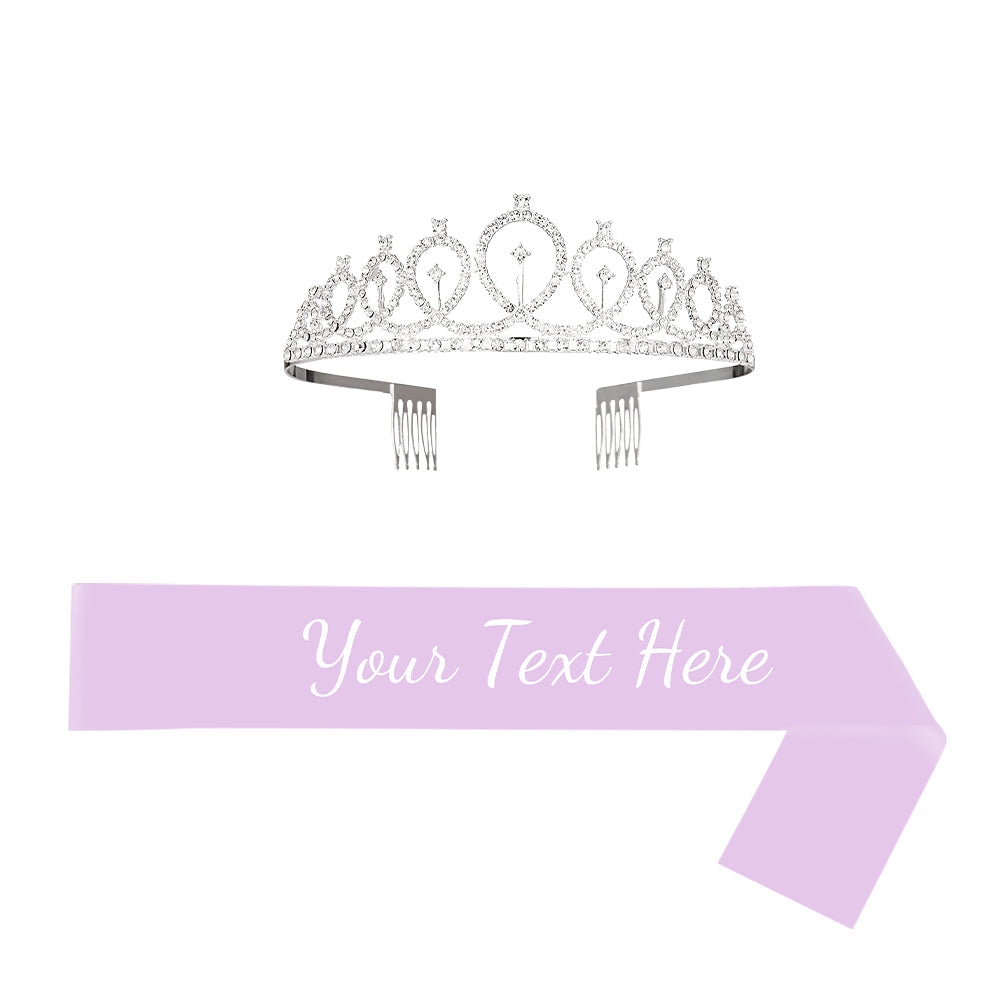 Custom Sash and Tiara Set Personalized Sash Rhinestone Crowns Party Decorations Kit for Women - DigiVirt
