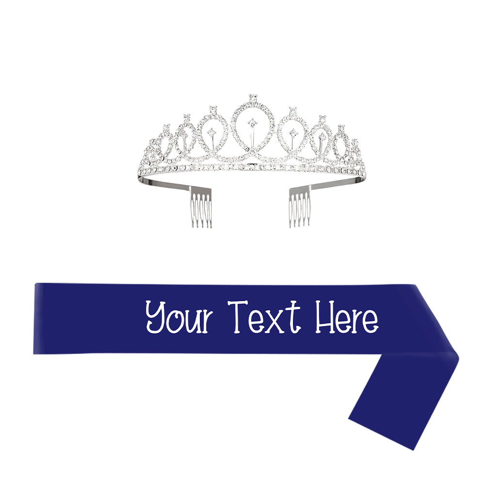 Custom Sash and Tiara Set Personalized Sash Rhinestone Crowns Party Decorations Kit for Women - DigiVirt