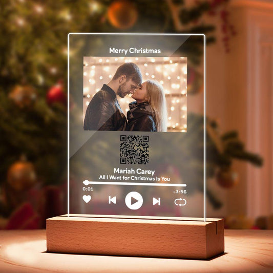 Custom Scannable QR Code Plaque Personalized Photo and Text Plaque with Wooden Stand Anniversary Gifts - DigiVirt
