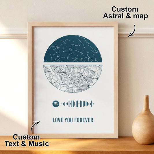 Custom Spotify Frame Custom Night Sky and Map Gift Anniversary Gift for Lover Wedding Gift - DigiVirt