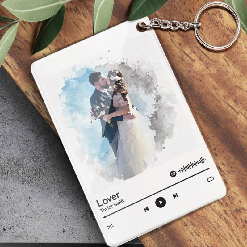 Custom Spotify Glass Code Oil Painting Style Couple Keychain/Plaque Anniversary Gifts - DigiVirt