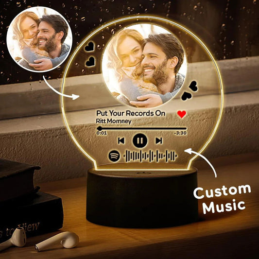 Custom Spotify Plaque Photos Frame Personalized Scannable Music Night Light Glass Art Gifts Home Decor - DigiVirt