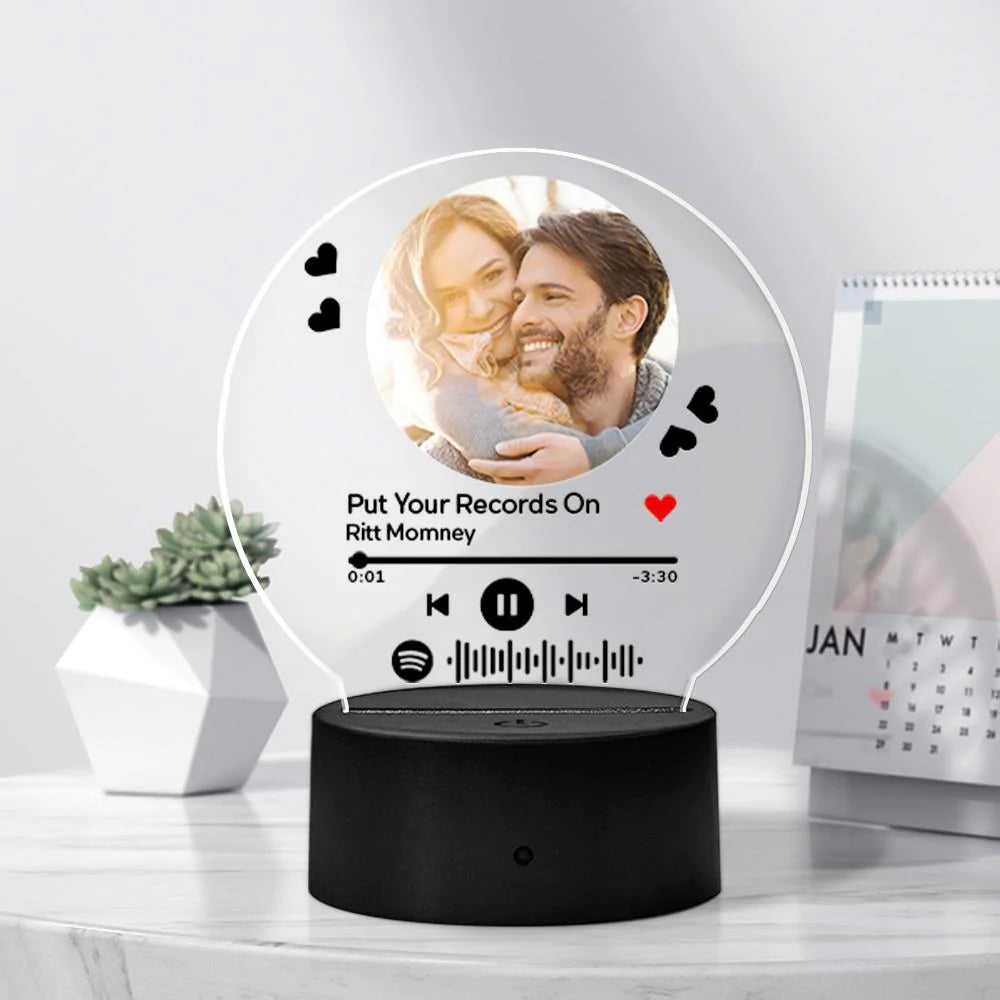 Custom Spotify Plaque Photos Frame Personalized Scannable Music Night Light Glass Art Gifts Home Decor - DigiVirt