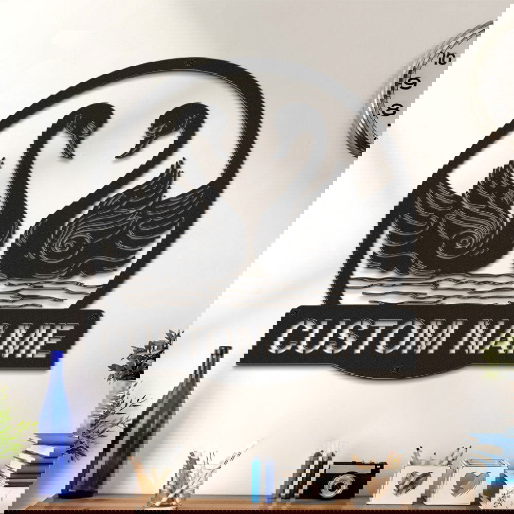 Custom Swan Signs Metal Wall Art Personalized Couple LED Lights Decor Gift for Lover - DigiVirt