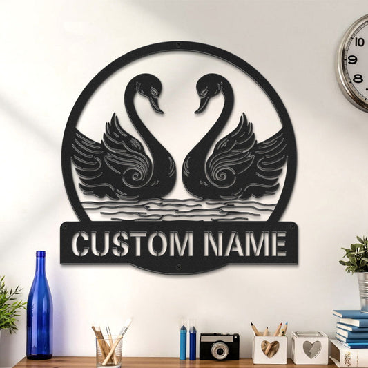 Custom Swan Signs Metal Wall Art Personalized Couple LED Lights Decor Gift for Lover - DigiVirt