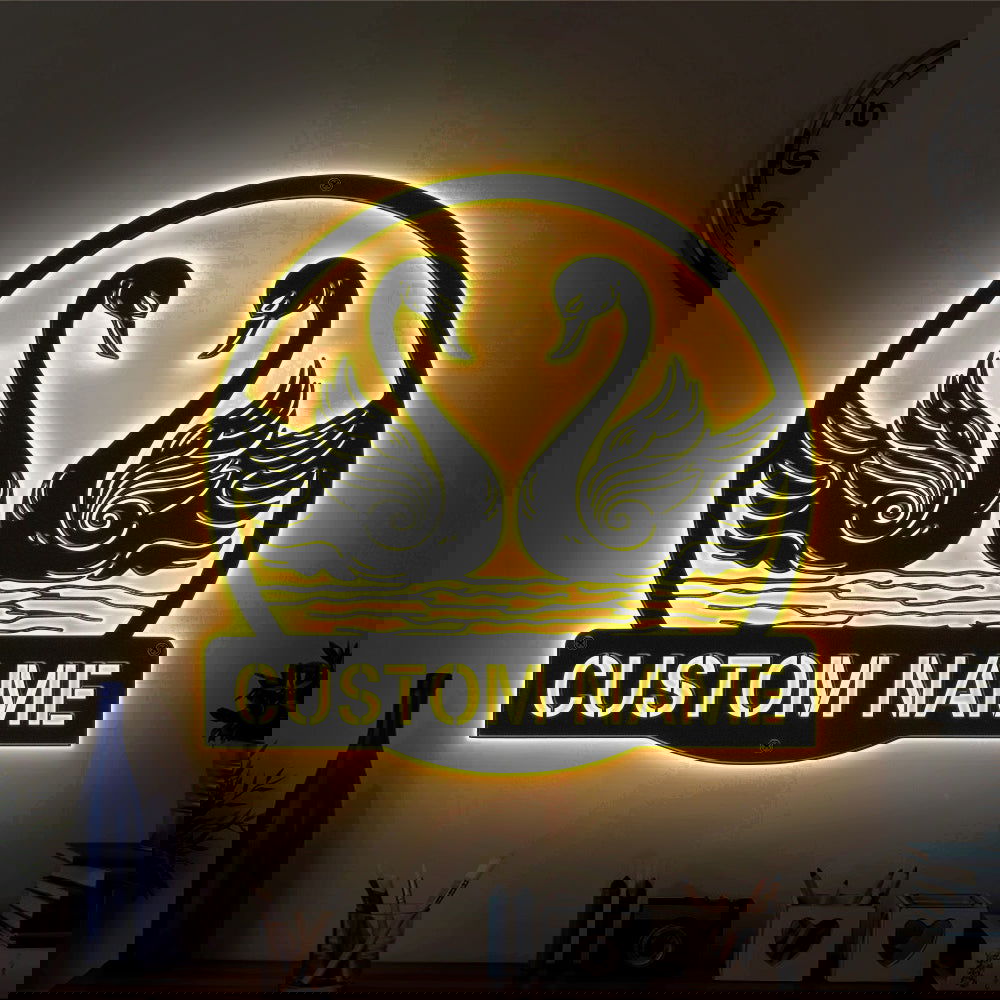 Custom Swan Signs Metal Wall Art Personalized Couple LED Lights Decor Gift for Lover - DigiVirt