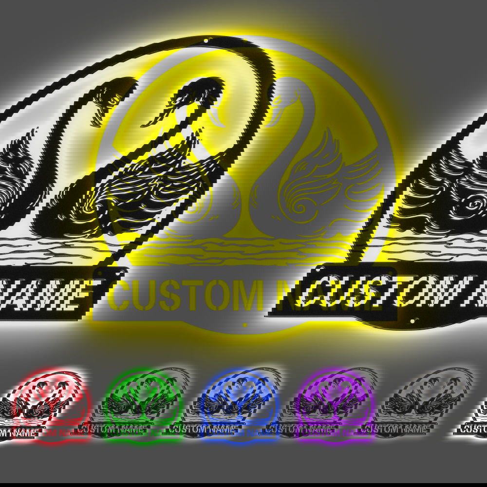 Custom Swan Signs Metal Wall Art Personalized Couple LED Lights Decor Gift for Lover - DigiVirt