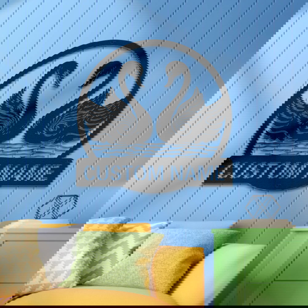 Custom Swan Signs Metal Wall Art Personalized Couple LED Lights Decor Gift for Lover - DigiVirt