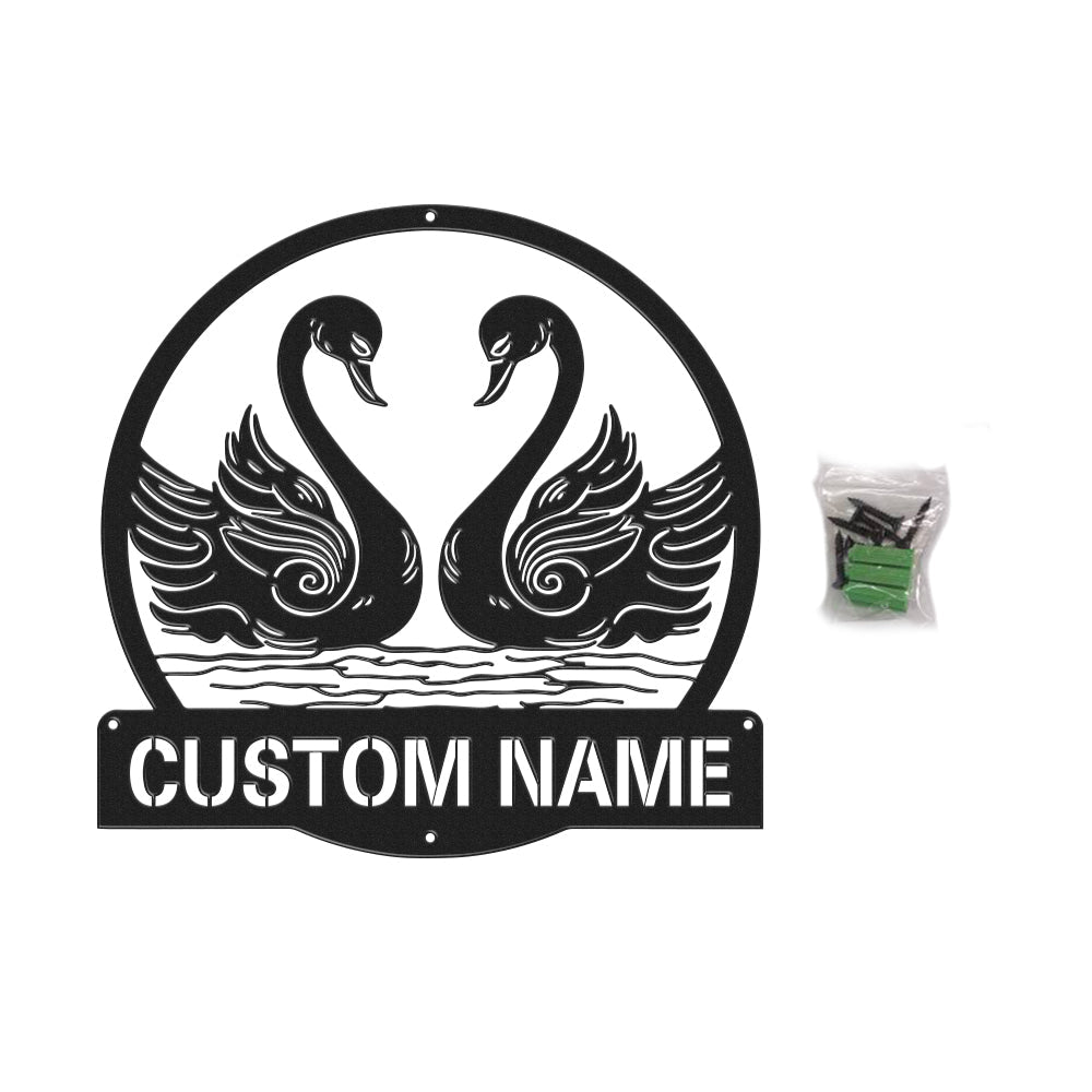 Custom Swan Signs Metal Wall Art Personalized Couple LED Lights Decor Gift for Lover - DigiVirt