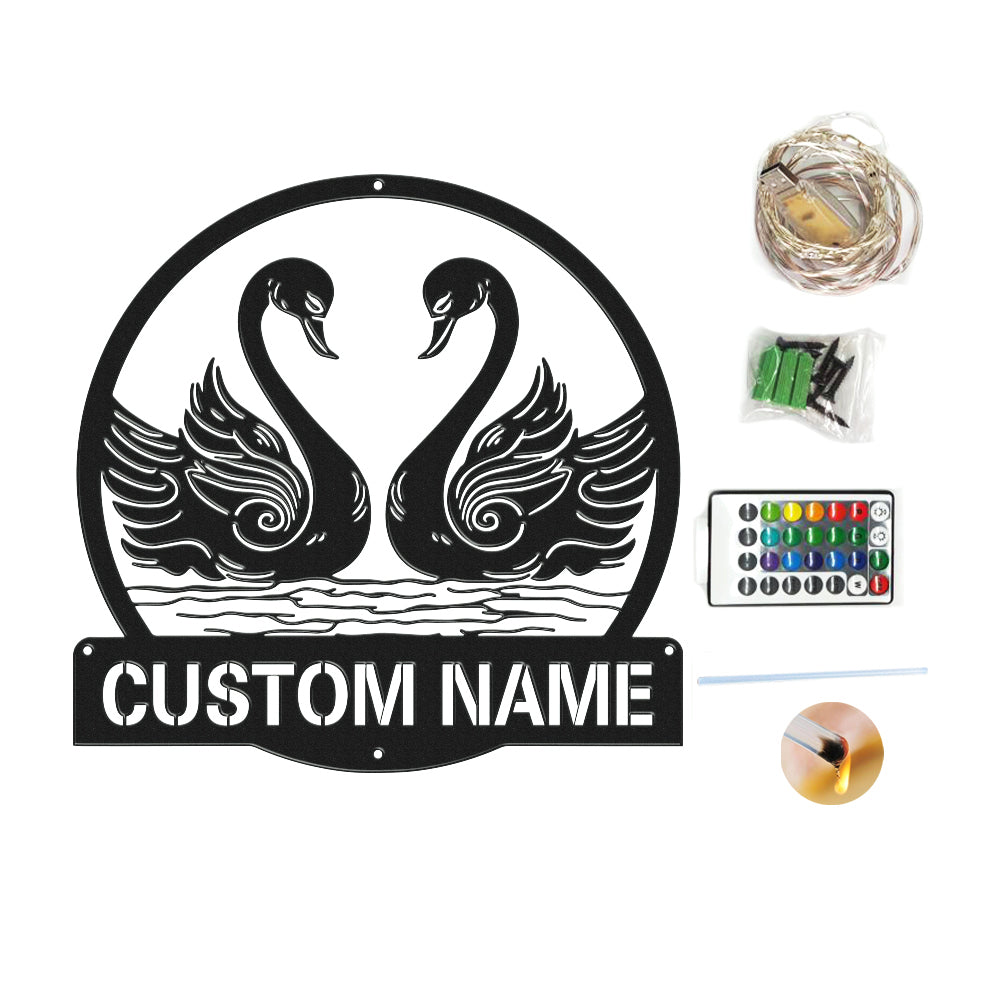 Custom Swan Signs Metal Wall Art Personalized Couple LED Lights Decor Gift for Lover - DigiVirt