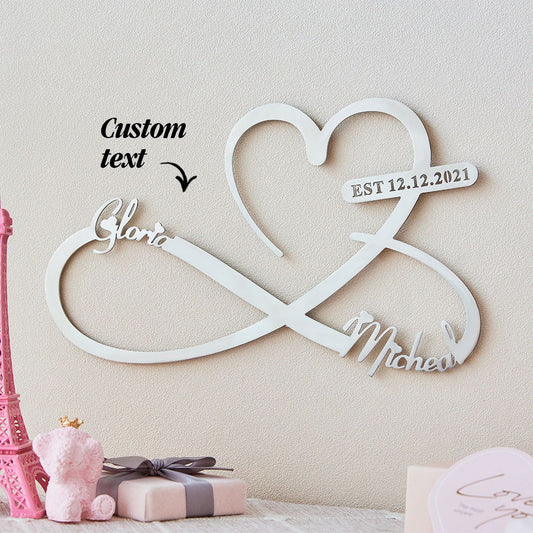 Custom Text Love Infinity Wedding Metal Sign Personalized Names and Date Home Wall Decoration - DigiVirt
