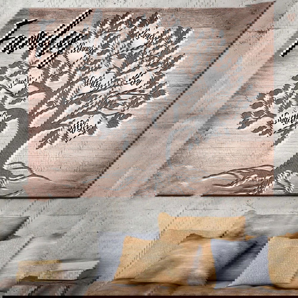 Custom Wood Family Tree Canvas Painting Custom Family Names Wall Art Poster Tree of Life - DigiVirt
