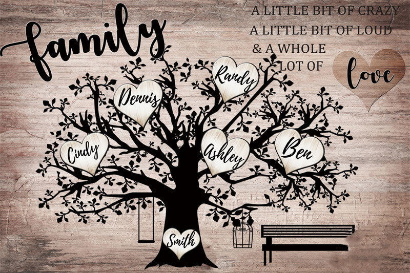 Custom Wood Family Tree Canvas Painting Custom Family Names Wall Art Poster Tree of Life - DigiVirt