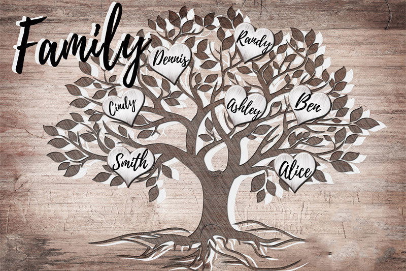 Custom Wood Family Tree Canvas Painting Custom Family Names Wall Art Poster Tree of Life - DigiVirt