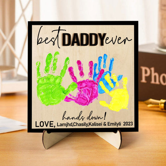 Custom Wooden Handprint Sign Personalized Father's Day DIY Hands Down Plaque Gifts - DigiVirt