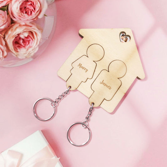 Custom Wooden Name Key Holder Personalized Keychain Home Decorative Gift for Couple - DigiVirt