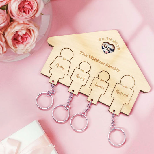 Custom Wooden Photo Key Holder Personalized Name Keychain Home Decorative Gift for Family - DigiVirt