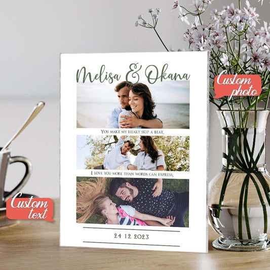 Custom three Photo Glass Plauqe Romantic Photo Plaque Painting Gift - DigiVirt