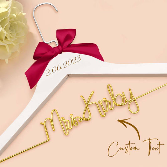 Customizable Text Name Date Bow Wedding Dress Hanger Gift for Weddings - DigiVirt