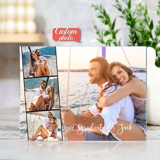 Customize 4 Photo Art Plaque Personalized Photo Name Home Living Plaque Gift - DigiVirt