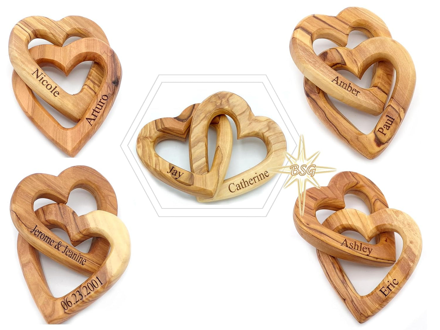 Customized Gifts, Olive Wood Hearts, Personalized Valentines Day Gift, Together Forever, Unique Cute for Engagement, 5th Anniversary, Wedding, wooden interlocking hearts for her, him, wife, husband - DigiVirt