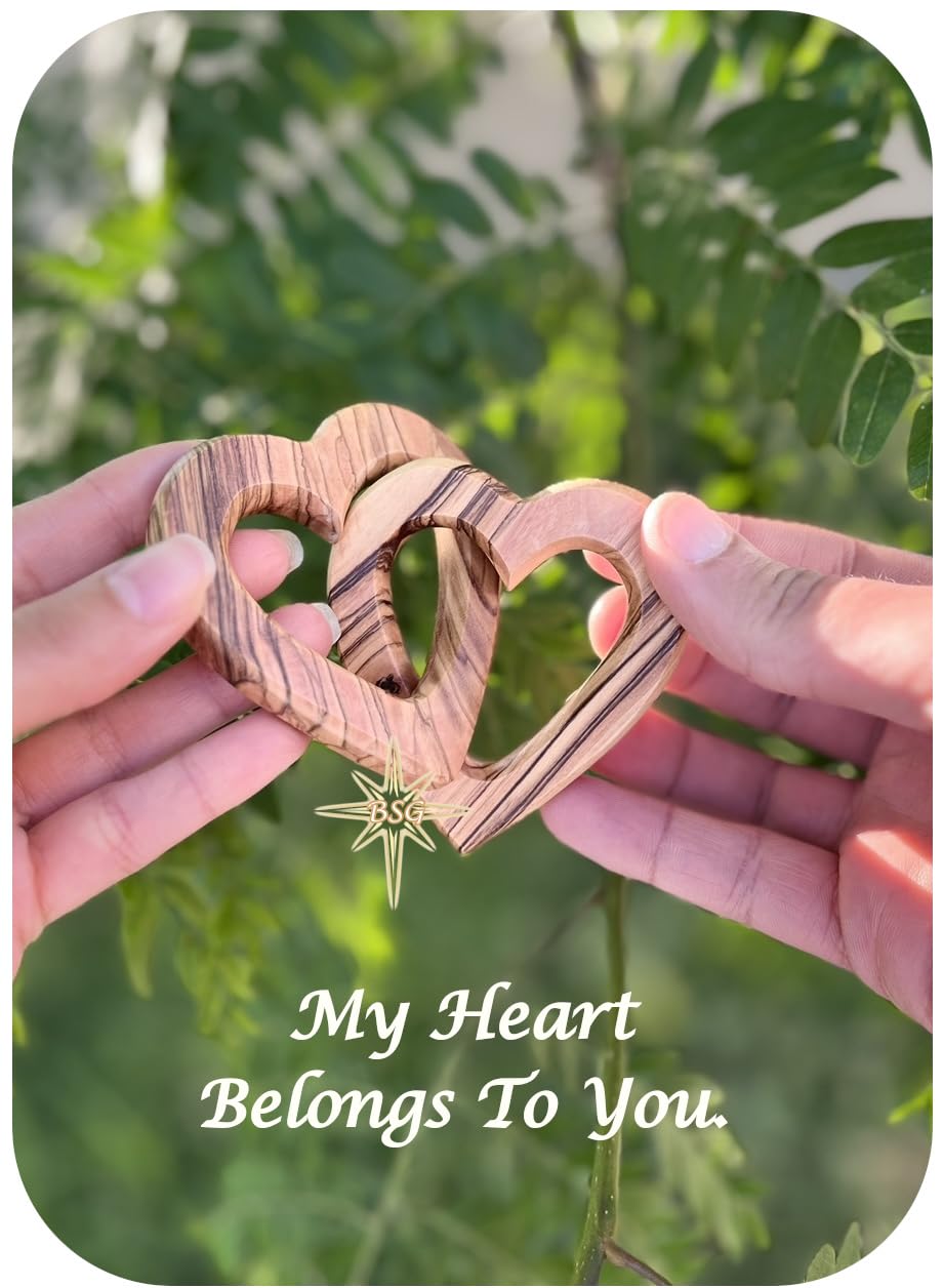 Customized Gifts, Olive Wood Hearts, Personalized Valentines Day Gift, Together Forever, Unique Cute for Engagement, 5th Anniversary, Wedding, wooden interlocking hearts for her, him, wife, husband - DigiVirt