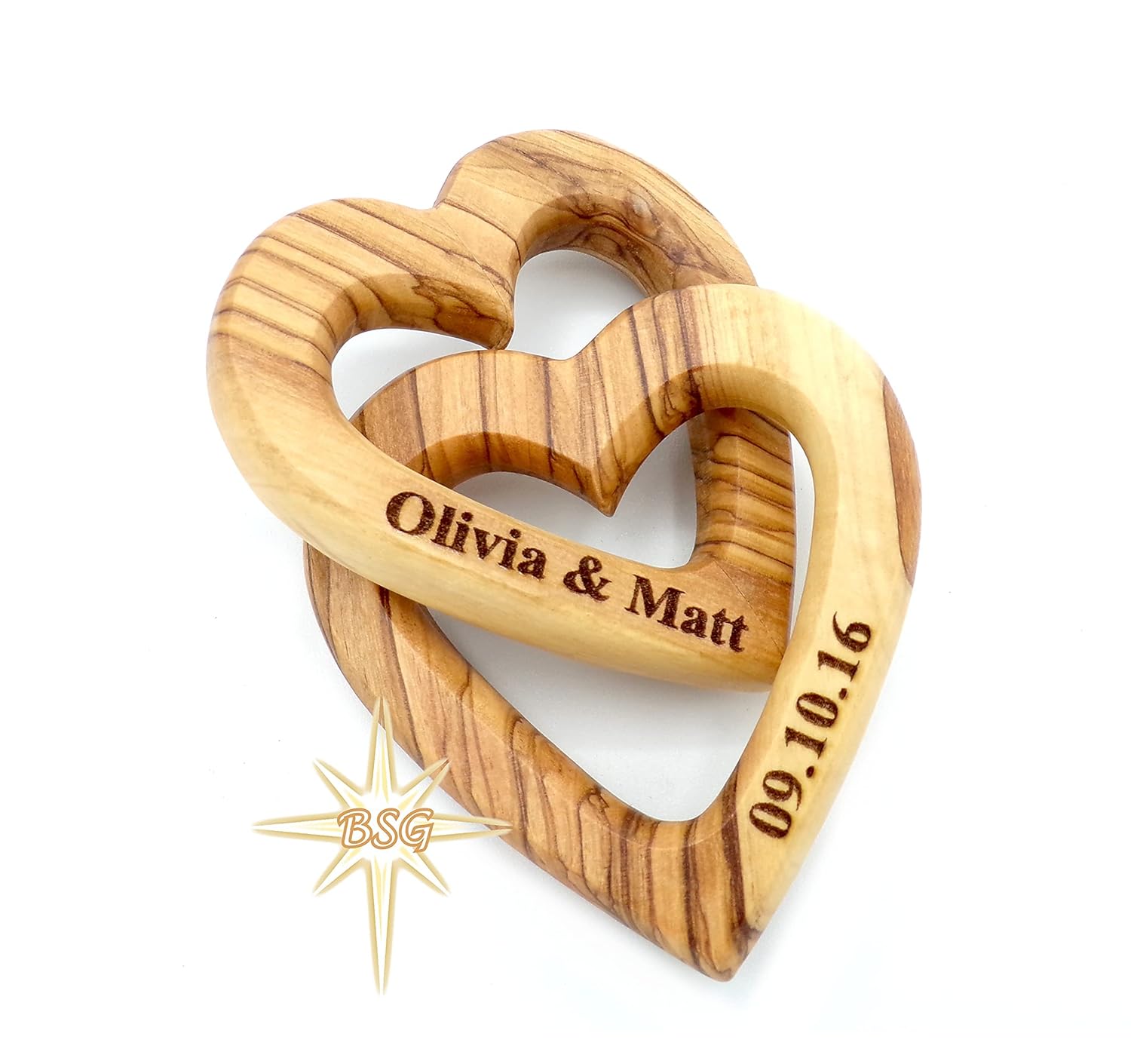 Customized Gifts, Olive Wood Hearts, Personalized Valentines Day Gift, Together Forever, Unique Cute for Engagement, 5th Anniversary, Wedding, wooden interlocking hearts for her, him, wife, husband - DigiVirt