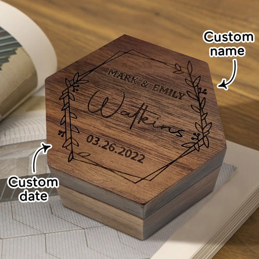 Customized Hexagon Wooden Jewelry Box Wedding Ring Box - DigiVirt