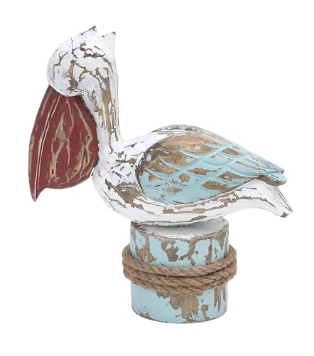 Deco 79 Wood Pelican Decorative Sculpture Home Decor Statue, Accent Figurine 9" x 3" x 10", Multi Colored - DigiVirt
