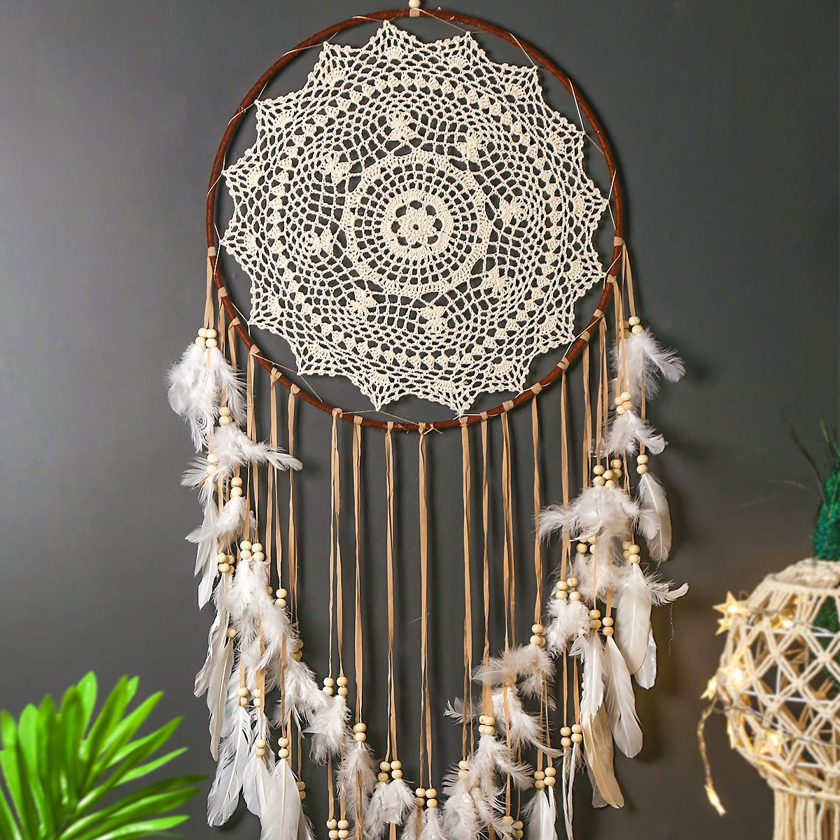 Dream Catcher Large Ornament Wedding Wedding Props Decoration Feather Pendant Make Up Dream Net Handmade Wall Hanging - DigiVirt