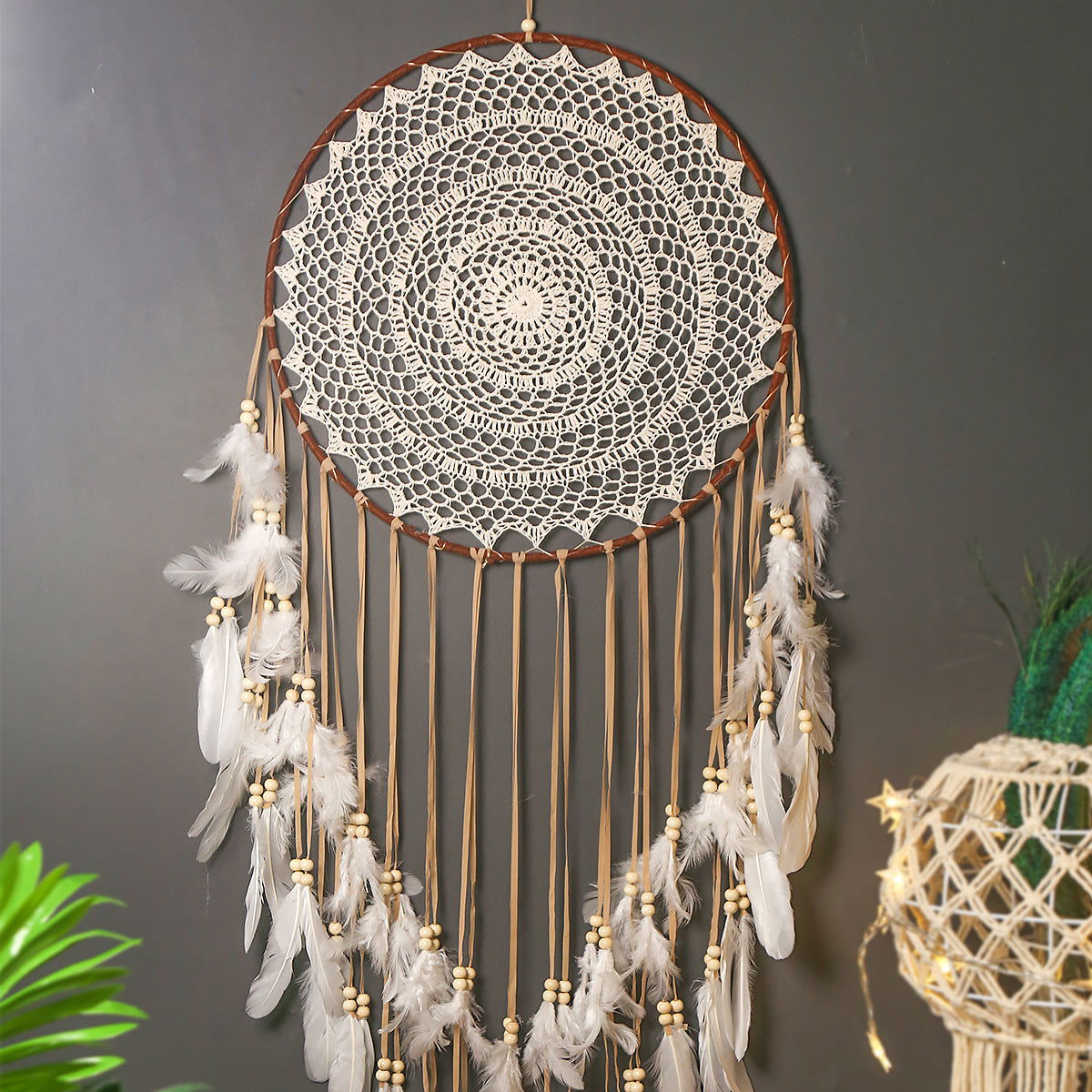 Dream Catcher Large Ornament Wedding Wedding Props Decoration Feather Pendant Make Up Dream Net Handmade Wall Hanging - DigiVirt