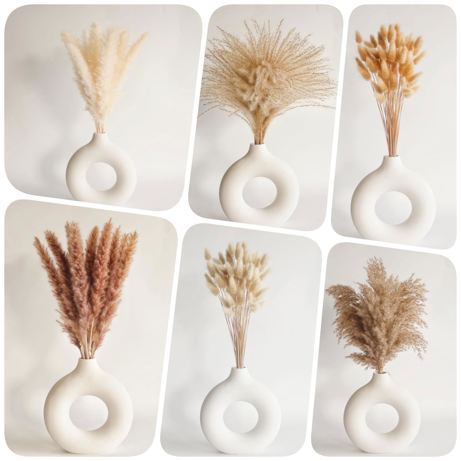 Dried Pampas Grass Decor, 100 PCS Pampas Grass Contains Bunny Tails Dried Flowers, Reed Grass Bouquet for Wedding Boho Flowers Home Table Decor, Rustic Farmhouse Party (White and Brown) - DigiVirt