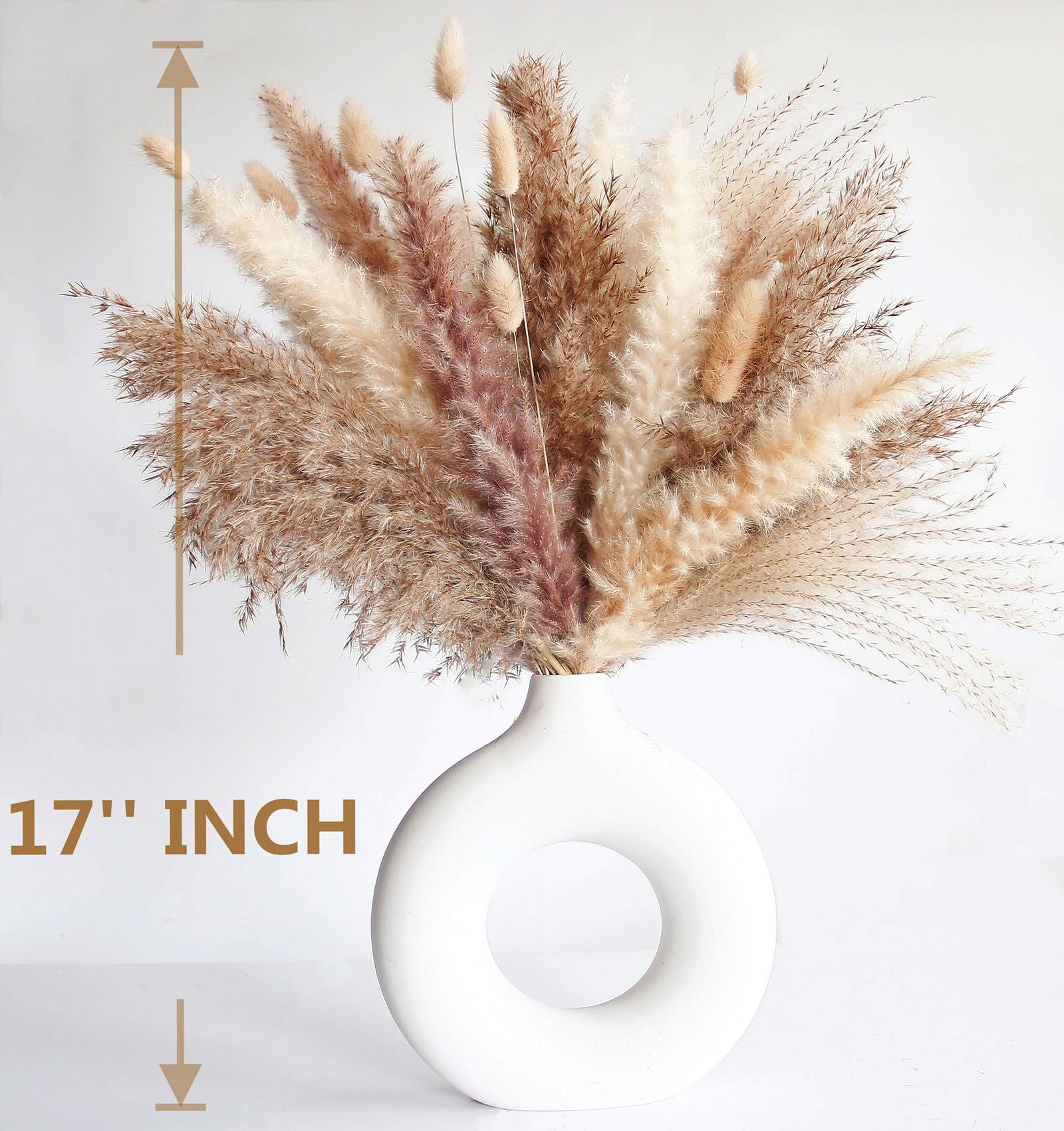 Dried Pampas Grass Decor, 100 PCS Pampas Grass Contains Bunny Tails Dried Flowers, Reed Grass Bouquet for Wedding Boho Flowers Home Table Decor, Rustic Farmhouse Party (White and Brown) - DigiVirt