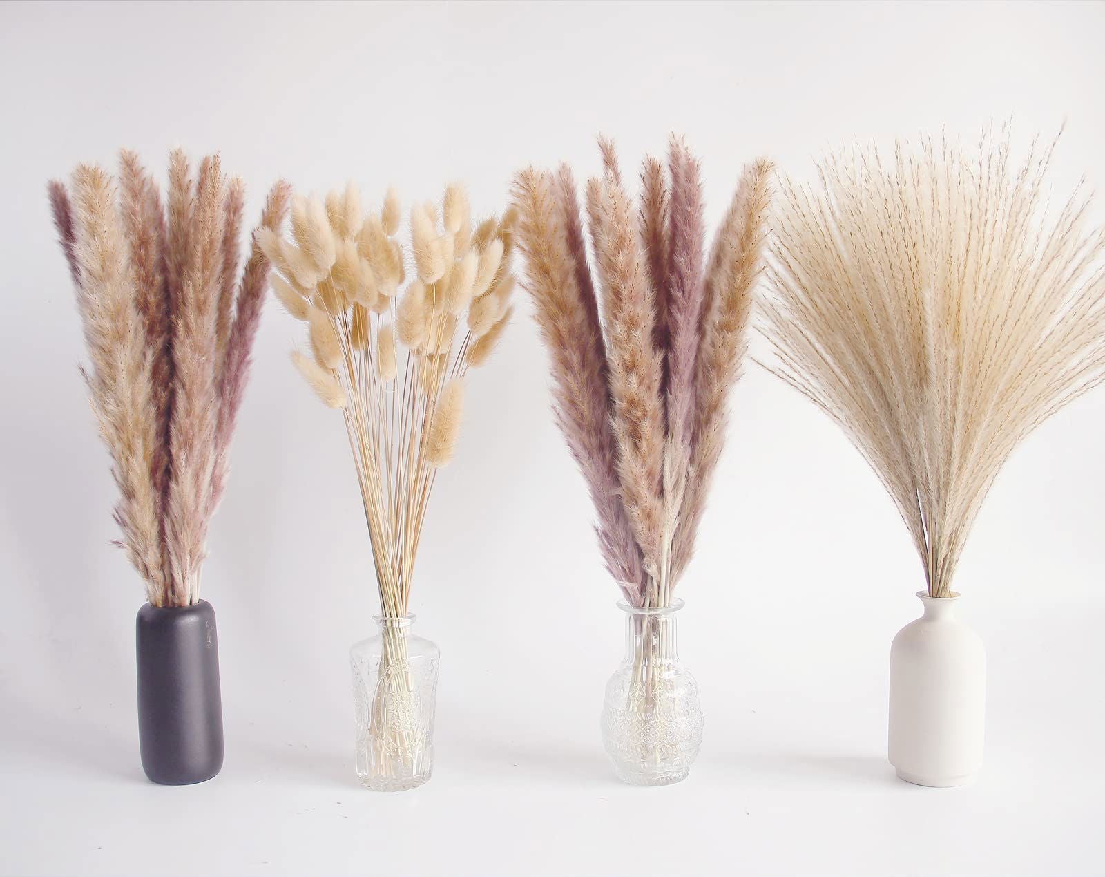 Dried Pampas Grass Decor, 100 PCS Pampas Grass Contains Bunny Tails Dried Flowers, Reed Grass Bouquet for Wedding Boho Flowers Home Table Decor, Rustic Farmhouse Party (White and Brown) - DigiVirt