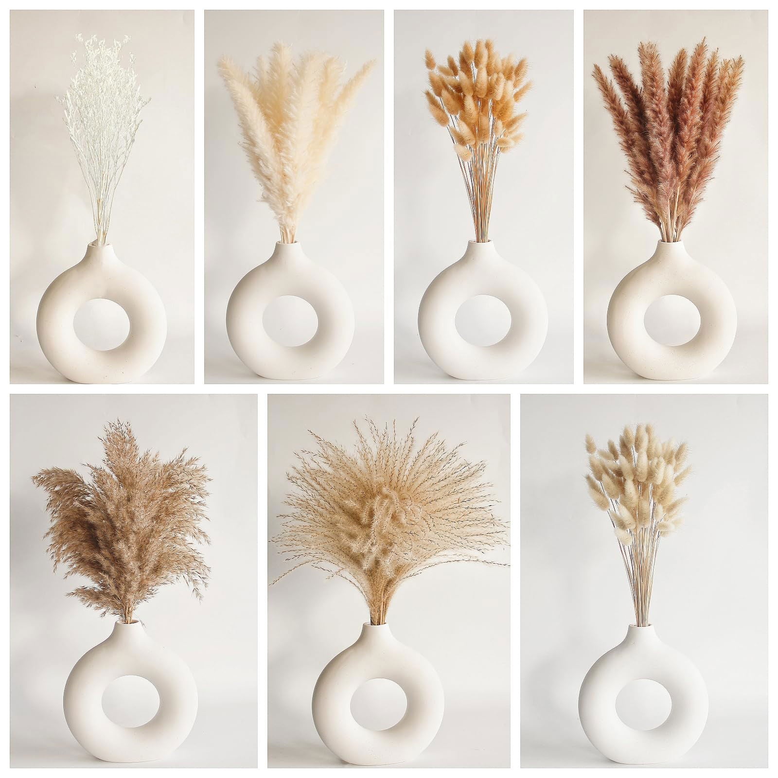 Dried Pampas Grass Decor, 100 PCS Pampas Grass Contains Bunny Tails Dried Flowers, Reed Grass Bouquet for Wedding Boho Flowers Home Table Decor, Rustic Farmhouse Party (White and Brown) - DigiVirt