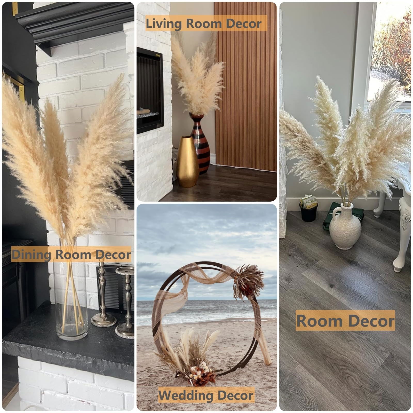 Dried Pampas Grass Decor, 100 PCS Pampas Grass Contains Bunny Tails Dried Flowers, Reed Grass Bouquet for Wedding Boho Flowers Home Table Decor, Rustic Farmhouse Party (White and Brown) - DigiVirt