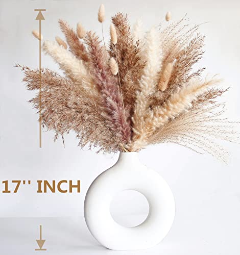 Dried Pampas Grass Decor, 100 PCS Pampas Grass Contains Bunny Tails Dried Flowers, Reed Grass Bouquet for Wedding Boho Flowers Home Table Decor, Rustic Farmhouse Party (White and Brown) - DigiVirt