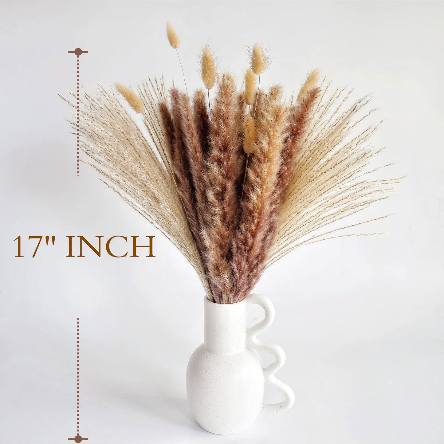 Dried Pampas Grass Decor, 100 PCS Pampas Grass Contains Bunny Tails Dried Flowers, Reed Grass Bouquet for Wedding Boho Flowers Home Table Decor, Rustic Farmhouse Party (White and Brown) - DigiVirt