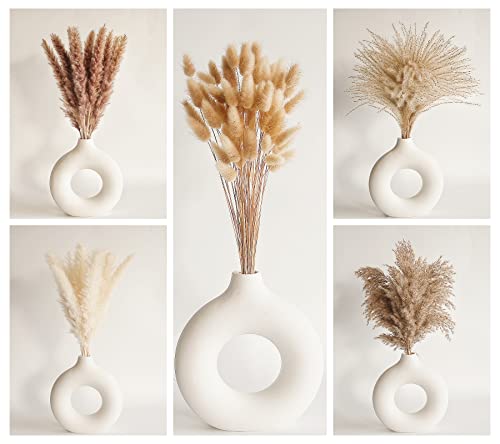 Dried Pampas Grass Decor, 100 PCS Pampas Grass Contains Bunny Tails Dried Flowers, Reed Grass Bouquet for Wedding Boho Flowers Home Table Decor, Rustic Farmhouse Party (White and Brown) - DigiVirt