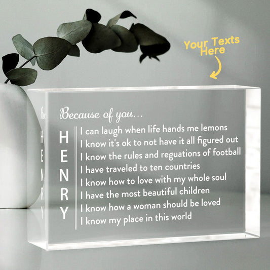 Engraved 2D Crystal Personalized Memorial Vertical Name Glass Block Romantic Gifts - DigiVirt