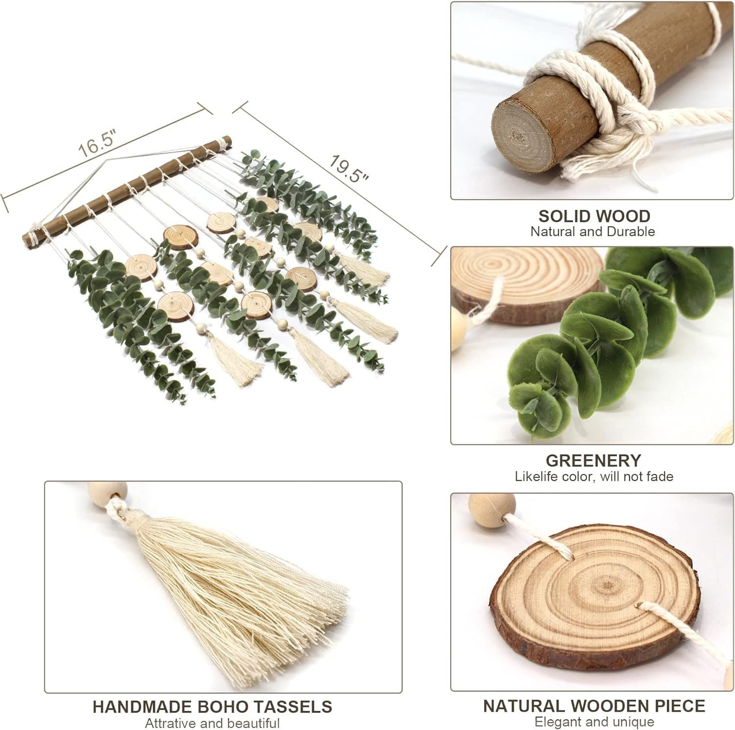 Eucalyptus Wall Decor Greenery Leaves Stems Wall Hanging Plants on 16.5 inch Wooden Stick Boho Rustic Farmhouse Decor for Bedroom Kitchen Dining Room Bathroom - DigiVirt