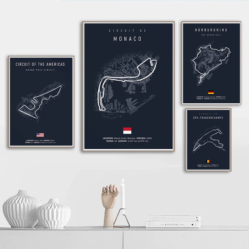 Formula 1 F1 Imola Monaco Track Circuit Canvas Painting Formula 1 Wall Art Nordic Poster Aesthetic Motorsport Race Picture for Home Decor