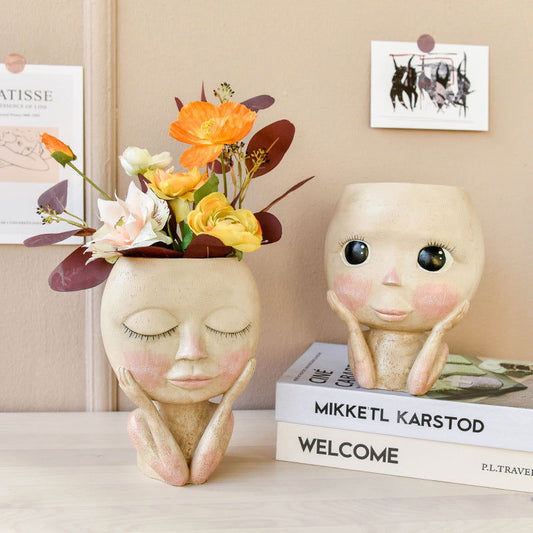 Face Head Design Sculpture Flower Planter Garden Indoor Plant Pot Art Flowerpot - DigiVirt